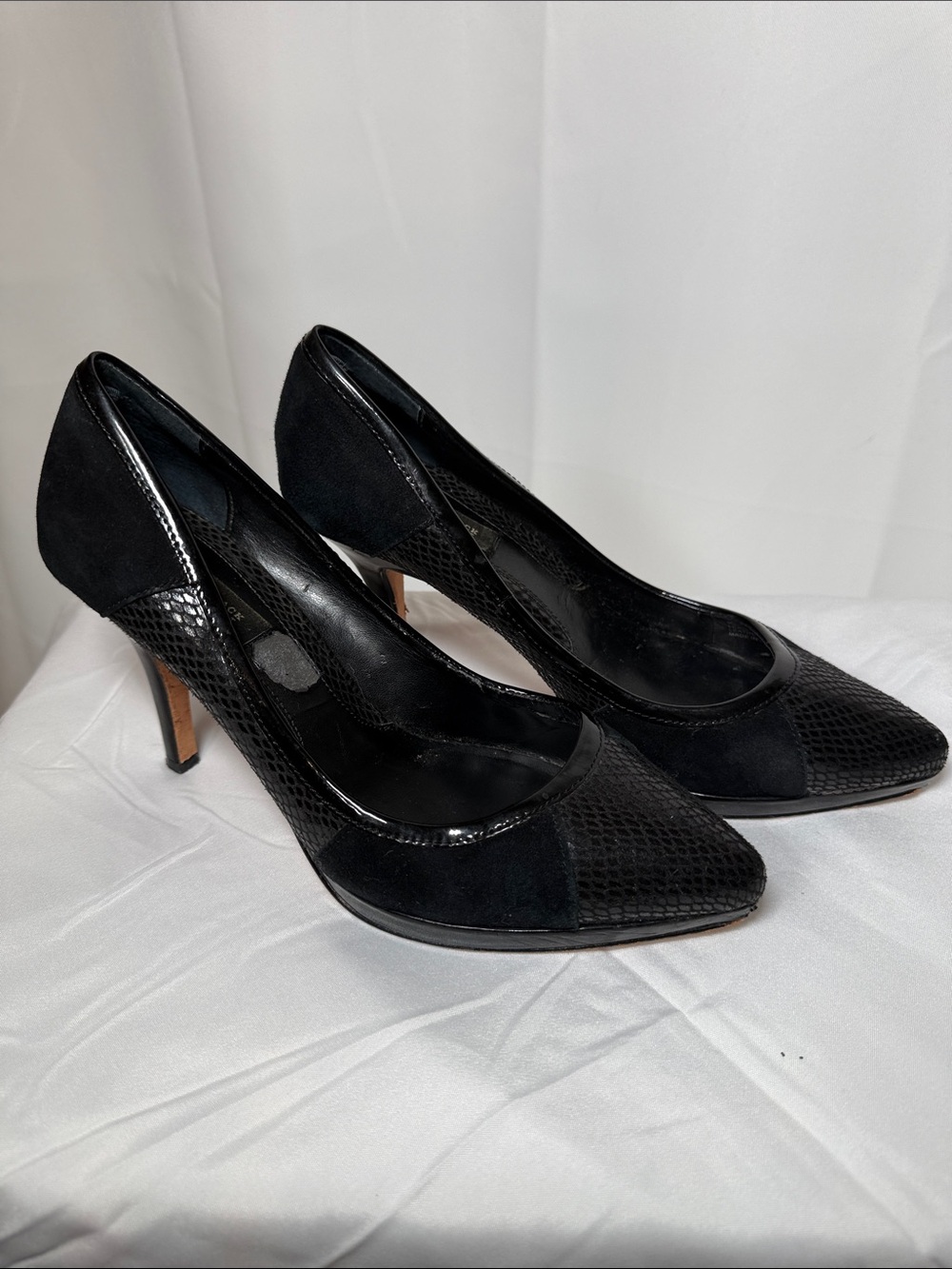 White House Black Market Black Pointed-Toe Mixed-Texture Pumps